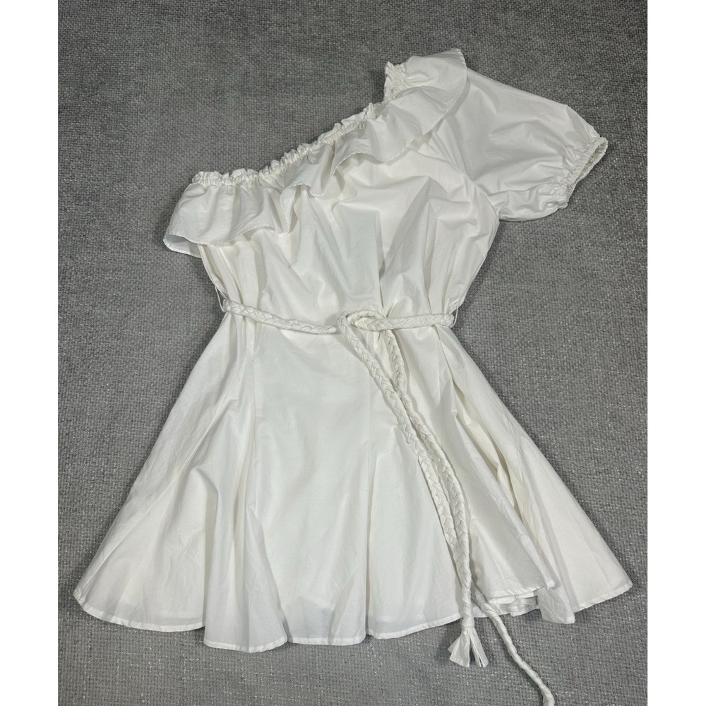 Rhode x Target Dress Women Medium Cotton Poplin One Shoulder Ruffle Belted Mini